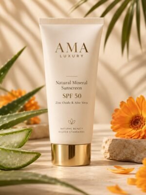 AMA LUXURY Natural Mineral Sunscreen SPF 50 tube with aloe vera and calendula
