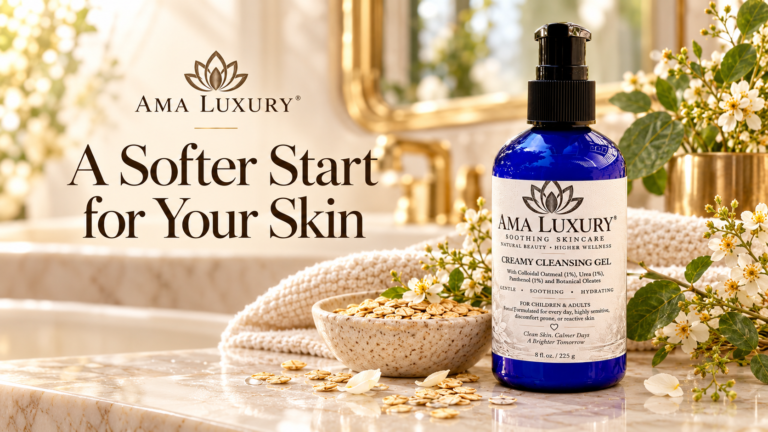 AMA LUXURY Creamy Cleansing Gel: A Softer Start for Dry Skin in a luxury product setting.