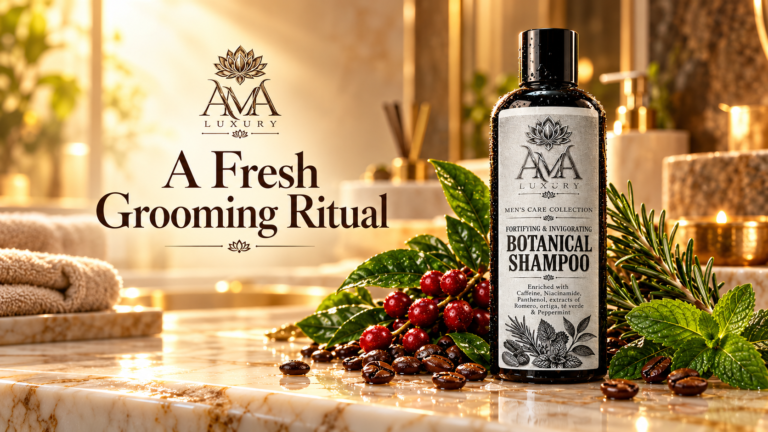 AMA LUXURY Men’s Care Collection: Build a Fresh Wash-Day Ritual in a luxury product setting.